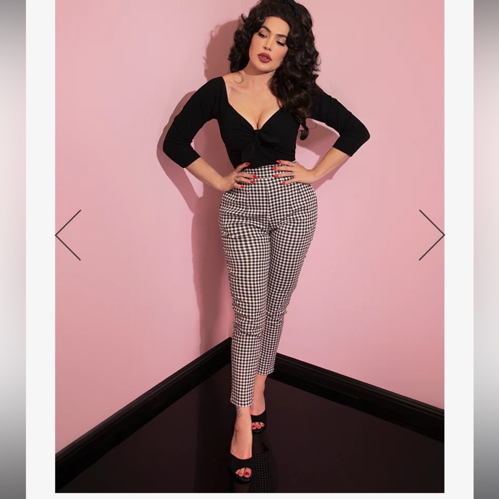 Vixen by Micheline Pitt Black & White Gingham Cigarette Pants
